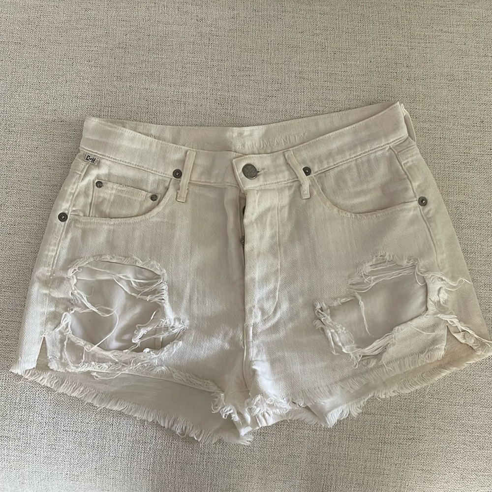 Citizens of Humanity White Distressed Denim Shorts